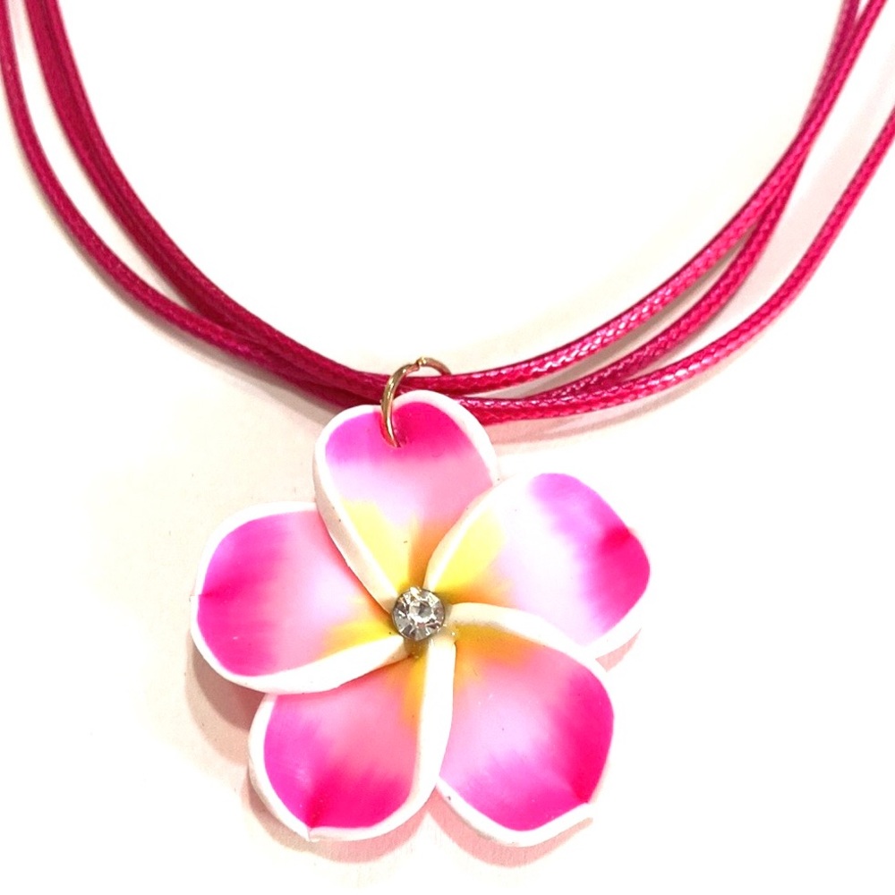 Hawaiian Flower Necklace Plumeria Frangipani Fuchsia Pink